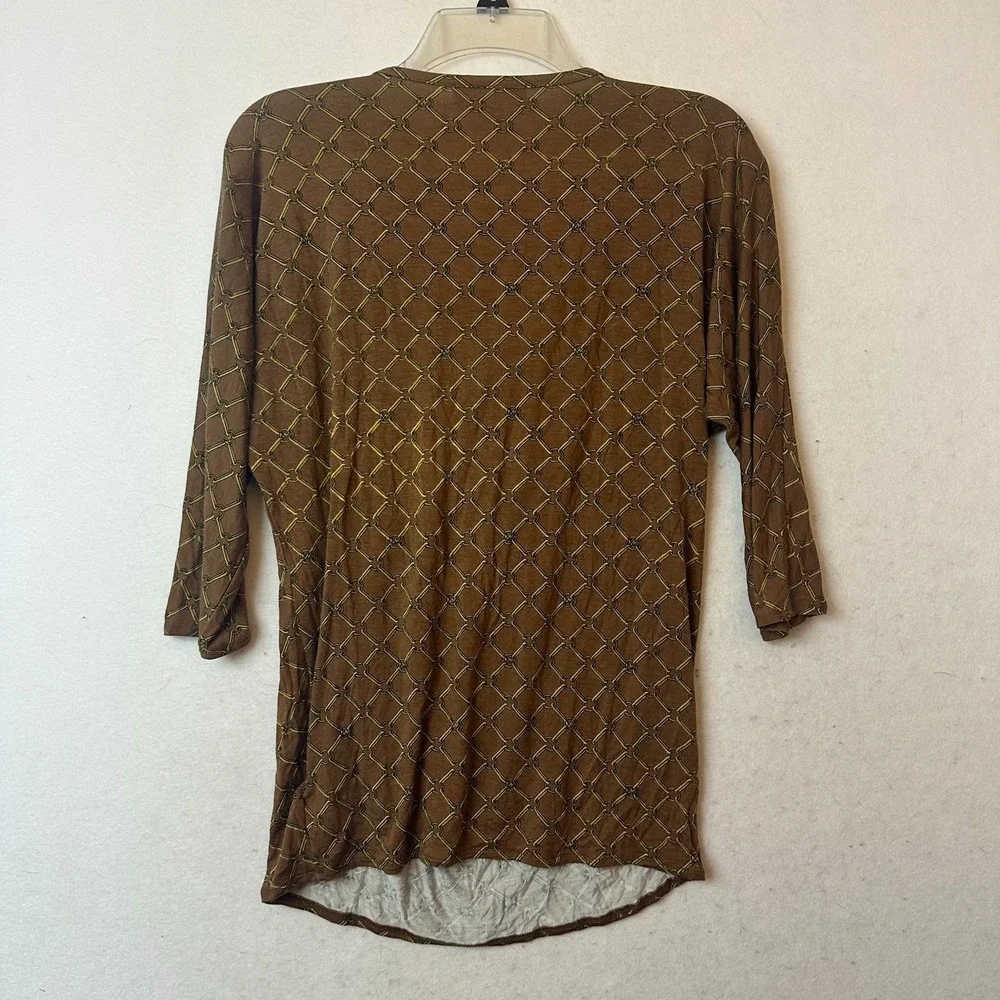 Michael‎ Kors Caramel brown Equestrian Chain Print Cowl Neck Zipper Top sz Small